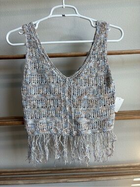 Love Knits NYC Mixed Yarn Crochet Fringe Tank - Size Small - NWT